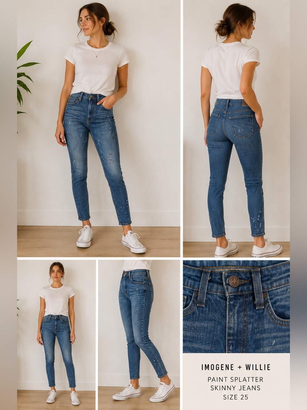 Imogene + Willie Artisan Paint Splatter Ankle Skinny Jeans Size 25